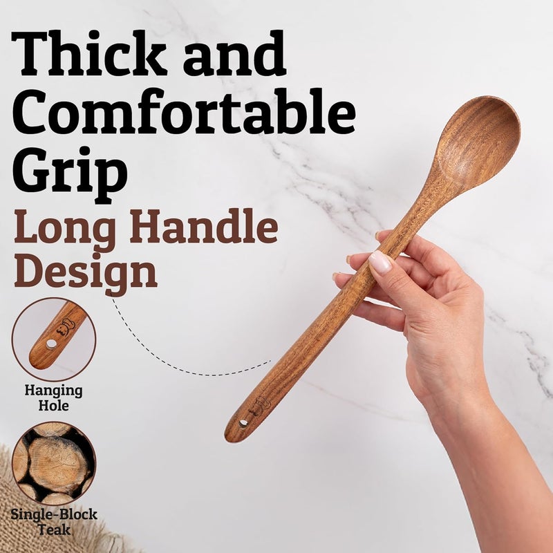 Priority Chef PriorityChef Long Wooden Spoon for Cooking, Durable Teak Large Cooking Spoon for Serving, Stirring & Daily Use – Safe for Nonstick & Cast Iron Cookware - Image 3